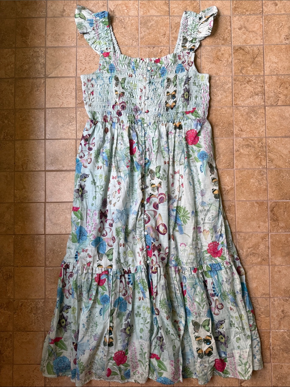 Anthropologie Peregrine Midi Dress Square Neck Smocked Tiered Skirt Pockets NWT - Picture 4 of 16